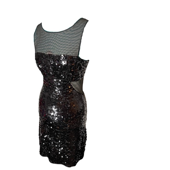 BCBG MAX AZRIA SEQUINED ILLUSION MESH BLACK SHEATH COCKTAIL DRESS LINED SMALL - Picture 14 of 15